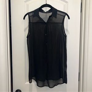 Sheer Black Top | Sheer Black Collared Tank Top Blouse
